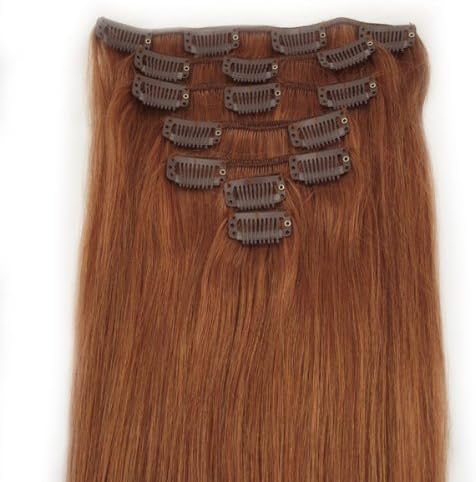 Any Color Straight 18inch Clip In Remy Real Human Hair Extensions, US Stock (#30-medium auburn)