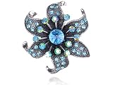 Aquamarine Blue Sapphire Crystal Rhinestone Dark Silver Tone Flower Pin Brooch