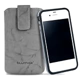 Original Blumax ® Ledertasche Wished Grau für iPhone 4 mit Bumper oder iPhone 4S mit Bumper mit Rückzugfunktion , Handytasche , Case , Hülle , Etui , Slide , Display Schutz , Secure