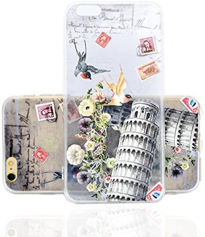 6 Plus Case, iPhone 6 Plus Case, FYee Flexible Soft Dual TPU Slim [Retro] Back Cover Clear Case with Swallow Tower Pattern Design for Apple iPhone 6 Plus/6s Plus 5.5 inch