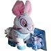 Neopets White & Pink Striped Cybunny Plush with KeyQuest Code and Plastic Figure