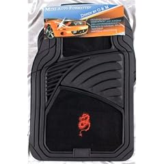 4 tlg Universell Auto Fu�matte Gummi & Textil Schwarz mit Rotem Drachen