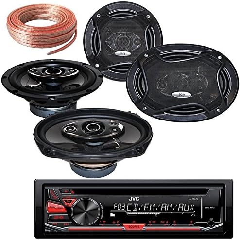 Package Bundle - JVC KD-R370 Single DIN In-Dash CD/AM/FM/ Receiver with Pairs of K65.4 6.5-Inchs 6-1/2" 400W 4-Way + Pair of K69.5 6x9-INCHS 6"x9" 700W 5-WAY Car Speakers / 4 Speakers + 100Ft Cable