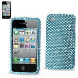 Hard Diamante Protector Skin Cover (Faceplate/Snap On) Full Rhinestones Diamond Bling for Apple iPhone 4 16GB 32GB AT&T - BLUE