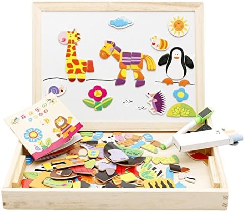 HOP LINK Magnetic Board Games Multi-function Chalkboard Easel Drawing Wooden Toys Dry Erase Board Animals Puzzle Games for Kids