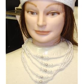 Five Strand Simulated White Pearl Necklace and Earrings for Women and Teens
