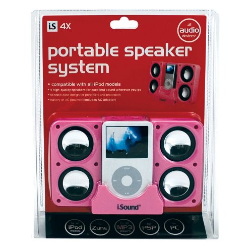 i.SOUND 4X Foldable Portable Speaker with Battery Powered and AC Adapter Included - Replaces DGUN-835 (Pink)