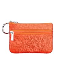 Shoes: ETIAL Womens Genuine Leather Zip Mini Coin Purse w/ Key Ring Orange