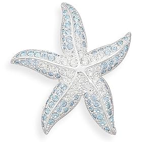 Blue and Clear Swarovski Crystal Starfish Fashion Pin