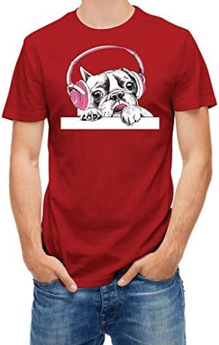 Tshirt Cute French bulldog with headphones Red Tango XL