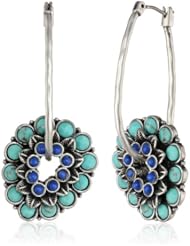 Lucky Brand "Winter Glimmer" Turquoise and Lapis Floral Oblong Hoop Earrings