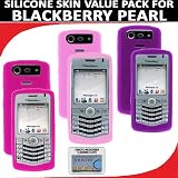 Silicone Skin 3 pc. Value Pack for your Blackberry Pearl 8120 (Purple, Light Pink, Hot Pink) Bonus DBRoth Microfiber Cleaning Cloth Included