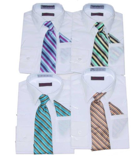 Toddler Boys' Off White Dress Shirt with Striped Tie and Handkerchief