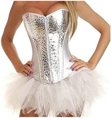 Wuhu T2797 Women's Sequin Burlesque Corset with Tutu Skirt Costume Showgirl X-Large Silver