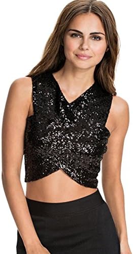 Neestaa Sexy Cross Band Top Sequins Shiny Stretch Vest Crop Club Tank Top