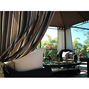 Outdoor Gazebo Patio Drapes Tan Brn Choc. Stripes 95" Includes (2) Panels (42" X 95") Each