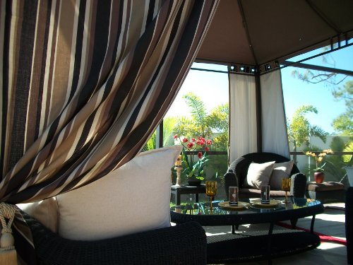 Outdoor Gazebo Patio Drapes Tan-brown-chocolate Stripes 84