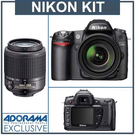 Nikon D80 Digital SLR Camera Two Lens Kit, with 18-135mm f/3.5-5.6G ED II AF-S DX Zoom & 55mm - 200mm f/4-5.6G ED AF-S DX - USA Warranty