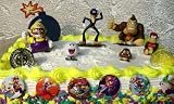 Unique Super Mario Brothers 15 Piece Cake Topper Set Featuring 6 Mario Figures Including Donkey Kong, Boo Ghost, Wario, Goomba, Diddy Kong and Waluigi, 1 Large Bomb Cake Decoration, 6 Super Mario Buttons, and 2 Mario Gold Coins