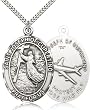 .925 Sterling Silver St. Saint Joseph of Cupertino Medal Pendant 1 7/8 x 1 1/4" Inches 6057SS--Comes With a 24" Inch SG Heavy Curb Chain Stainless Silver Heavy Curb Chain In A Grey Velvet Gift Box Patron Saint of Pilots/Airforce