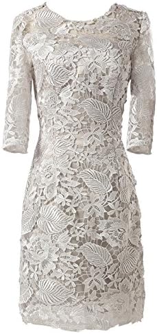 Floral Lace Half Sleeve Cocktail Party Dresses Light Grey Fitted Size 16