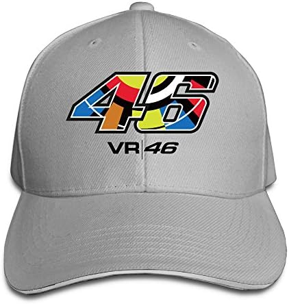 Pro-Style Valentino Rossi Racing Number #46 Adjustable Peak Sandwich Caps Ash