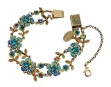 Victorian Elegance Enticing Michal Negrin Bracelet Decorated with 2 Rows of Hand Painted Flowers, Leaf Ornaments, Turquoise and Multicolor Swarovski Crystals - Special Ordered and Shipped by Genuvo within 2 to 3 Weeks