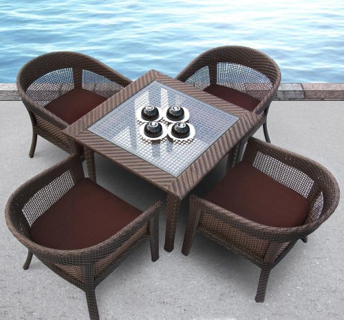 Modern 5 Piece Brown Wicker Dining Set product image