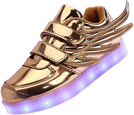 ERUPT Wings 7 Colors Light Up Shoes High Top Sports Sneakers For Boys with led shoelace, Gold, 27M