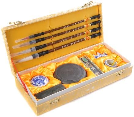 Artifex Kalligrafika Deluxe: Calligraphy Set of 11 pieces in wooden box (4 brushes, 1 brush holder, 1 ink well, 2 ink stones (1 large ink stone well, 1 ink stone stick), 2 stone stamps, 1 ceramic inkpad) box size: 31cm x 13.5cm x 5cm, Mod. CGS-11-01 US