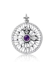 Bling Jewelry Round Compass 925 Sterling Silver Pendant with Amethyst Gemstone