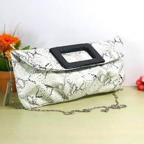 (White) Multi-Use Crocodile Print Leather/Clutch Bag/Evening Bag/Purse w/Removable Chain (1660-1)