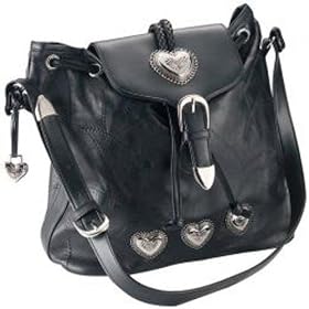 Embassy Italian Stone Design Black Genuine Leather Shoulder Bag Purse