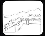 Decorated Mouse Pad with black and white, Puerto Rico, fort, scenery, painting, wall, Caribben, fence, bird, tropical