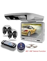 Car Audio or Theater: XTRONS? 9-inch Grey Flip Down Monitor and DVD Player with Wireless FM&IR Transmitter IR Headphones - XTRONS