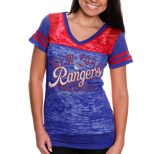 NHL Touch by Alyssa Milano New York Rangers Womens Coop 2 Premium T-Shirt - Red/Royal Blue (Small) at Amazon.com