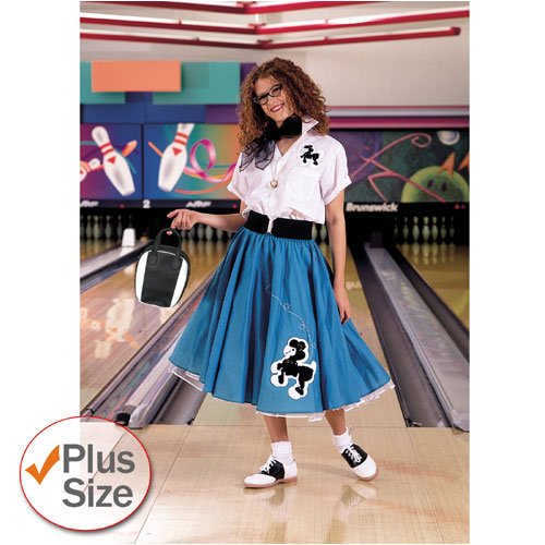 Complete Poodle Skirt Outfit Plus Turquoise & White Adult Costume - 2X3X - Adult Costumes