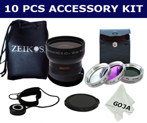 Essential Camcorder Kit for SONY HANDYCAM (HDR-UX7 DCR-DVD508 HDR-UX5 DCR-DVD408 HDR-CX550V HDR-SR7 HDR-SR12 HDR-SR11 HDR-XR520V HDR-SR5) CANON VIXIA (HF10 HF20 HF21 HF200 HF M300) JVC EVERIO (GZ-HD500 GZ-HD500B GZ-HM550), Includes: 37mm 0.45X Wide Angle Fisheye High Definition Lens with Macro Portion + 37MM Filter Kit Set (UV, Polarizing, Fluorescent) + Lens Cap with Cap Keeper Leash