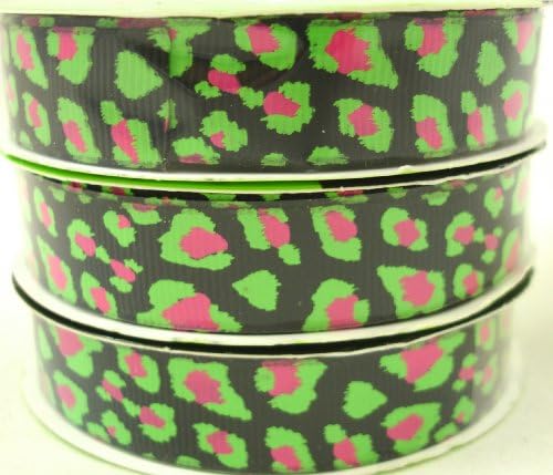 Morex Neon Grosgrain Animal Print Ribbon, Green, Pink & Black, Two Sizes: Total (8) Rolls.
