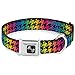 Buckle Down Seatbelt Buckle Dog Collar - Houndstooth Black/Rainbow - 1.5