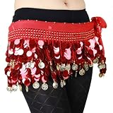 Multi-Row Paillettes Gold Coins Belly Dance Wrap & Hip Scarf, Lively Style -red