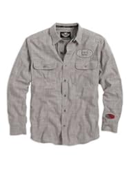 Apparel: Harley-Davidson Mens Skull Striped Long Sleeve Woven Shirt, Grey. 96619-14VM - Harley-Davidson