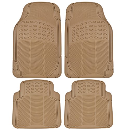 Custom Auto Crews - Heavy Duty 4pc Front & Rear Rubber Mats - All Weather Protection - Universal Car Truck SUV - Beige