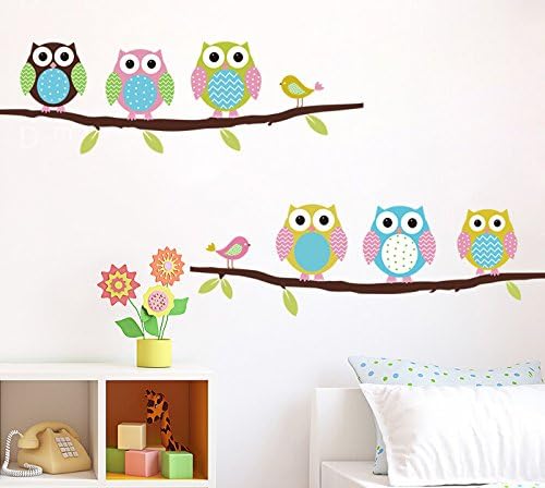 Jamie New Cute DIY Removable Colorful Six Owls Bird Branch Vinyl Decal PVC Wall Mural Sticker Poster Home Room Decor