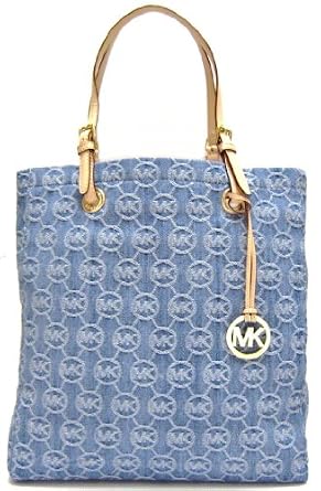 Amazon.com: Michael Kors Signature / Monogram Jet Set Tote; Denim (MK ...