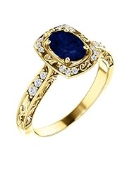 14K Yellow Gold 7.00x5.00mm Oval Cut Sapphire and Diamond Ring -- LIFETIME WARRANTY