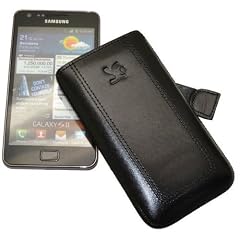 Suncase Ledertasche (Lasche mit R�ckzugfunktion) f�r Samsung Galaxy S II (i9100) S2 schwarz