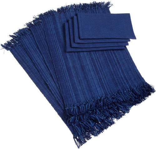 DII Fringe Placemat Table Linen, Nautical Blues, Set of 8