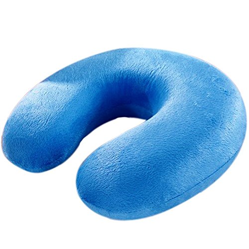 Yinglite Memory Foam Travel Neck Pillow U Shape , Ortho Therapy Neck Support Pillow with Velour Cover (Blue)