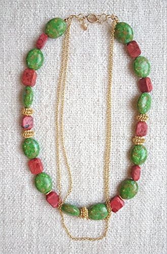 The Donna Q - Handmade Jewelry - Gold Filled Necklace designed with Turquoise Gemstones & Coral. - Handcrafted Designer Jewelry